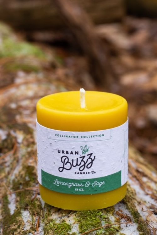 Lemongrass & Sage 12 oz. Beeswax Pillar Candle - Urban Buzz