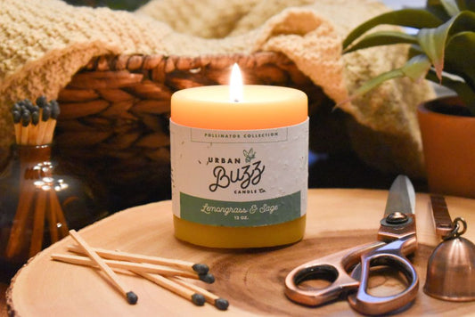 Lemongrass & Sage - 12 oz. Beeswax Pillar Candle - Urban Buzz