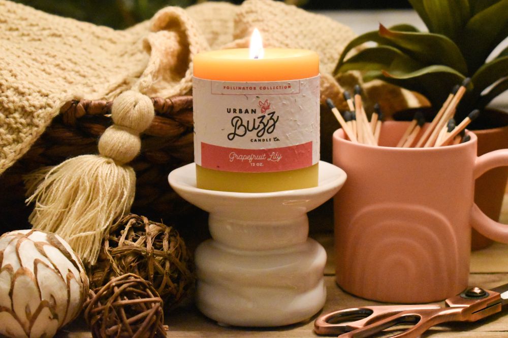 Grapefruit Lily - 12 oz. Beeswax Pillar Candle - Urban Buzz