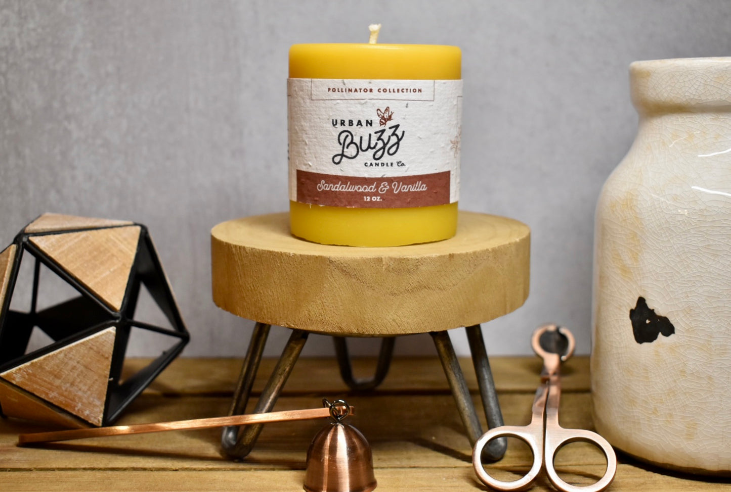 Sandalwood Vanilla - 12 oz. Beeswax Pillar Candle - Urban Buzz
